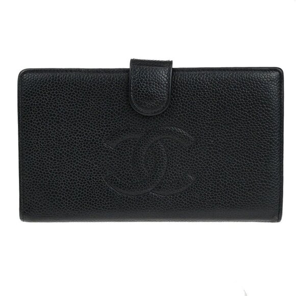 CHANEL CC LOGO Long Bifold Wallet Grained Calfskin Leather Black France 16RK701 - Picture 1 of 13